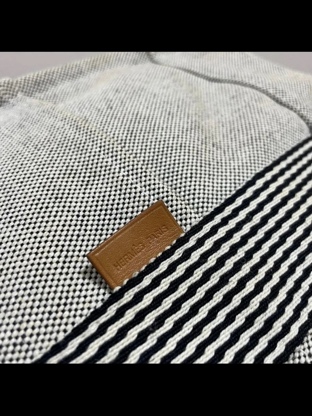 Hermes Gray Canvas Tote with Striped Web Handles